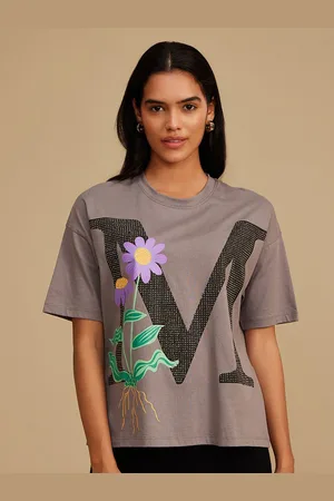 Kazo Women Floral Printed Round Neck Cotton T-shirt