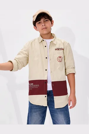 The Souled Store Boys Spread Collar Graphic Printed Cotton Casual Shirt
