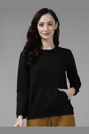 Cayman Women Solid Round Neck Cotton Pullover Sweatshirt