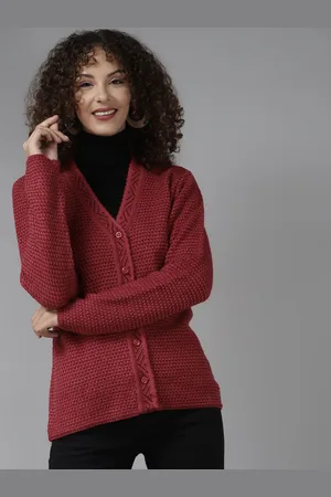 Cayman Women Cable Knit V-Neck Wool Cardigan Sweater
