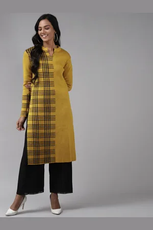 Cayman Checked Woven Design Mandarin Collar Kurta
