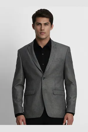 Louis Philippe Men Grey Solid Slim-Fit Single-Breasted Blazer