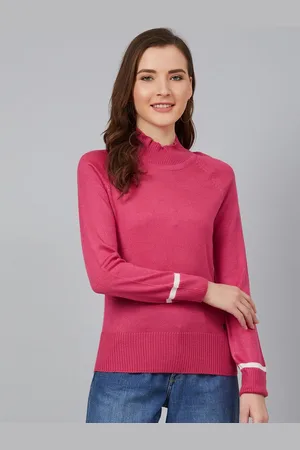 Cayman Women Ribbed Self Design Round Neck Pullover Ribbed Sweater