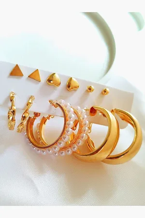 DressBerry Set Of 6 Gold Toned Contemporary Hoop Earrings