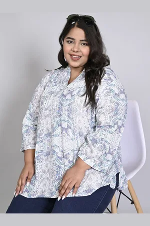 Sztori Women Ethnic Motifs Printed Mandarin Collar Plus Size Top