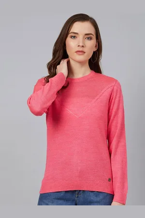 Cayman Women Ribbed Self Design Round Neck Pullover Ribbed Sweater