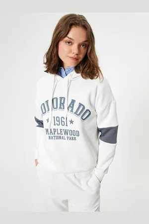 Koton Women Typography Printed Hood Cotton Pullover Sweatshirt