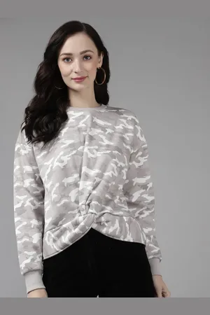 Cayman Women Camouflage Printed Round Neck Cotton Pullover Sweatshirt