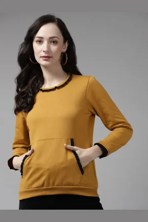 Cayman Women Solid Round Neck Cotton Pullover Sweatshirt