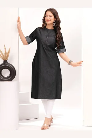 Celebravo Mandarin Collar Cotton Denim Straight Kurta