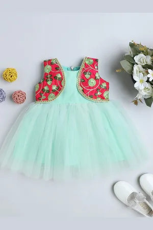 MANY FROCKS & Girls Net Round Neck Fit & Flare Dress