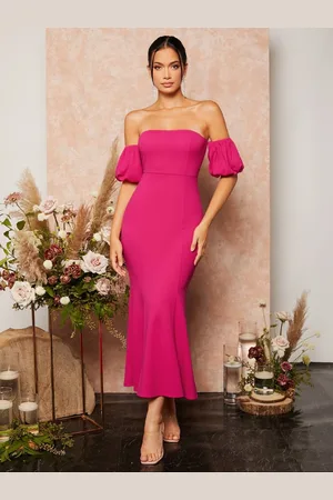 KOTTY Women Off-Shoulder Puff Sleeve Bodycon Midi Dress