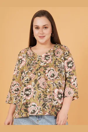 Sztori Women Floral Printed V-Neck Cotton Plus Size Top