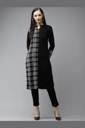 Cayman Checked Woven Design Mandarin Collar Kurta