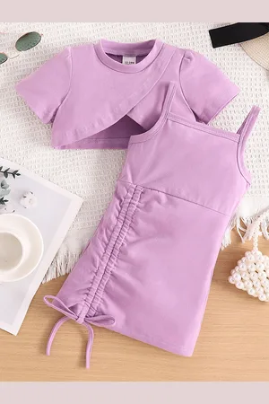 LULU & SKY Girls Shoulder Straps Cotton A-Line Top With Short Dress