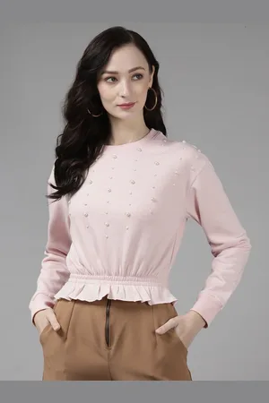 Cayman Women Solid Round Neck Cotton Pullover Sweatshirt