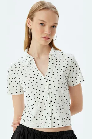 Koton Women Polka Dots Printed Mandarin Collar T-shirt