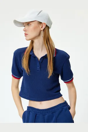 Koton Women Solid Polo Collar Cotton T-shirt