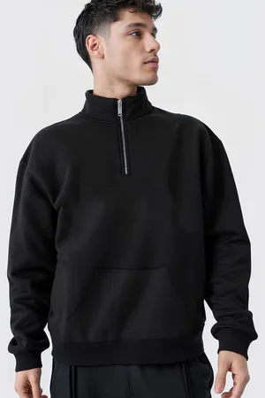 Maniac Men Solid Mock Collar Fleece Pullover Sweatshirt