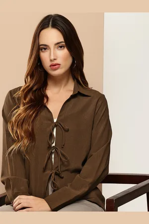 Invictus Cuffed Sleeves Tie-Ups Detail Shirt Style Top