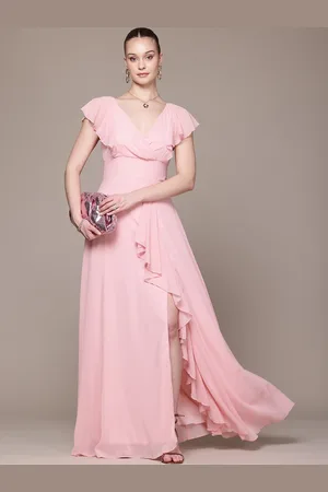 Bebe Soft Romance Flutter Ruffles Fit & Flare Maxi Dress