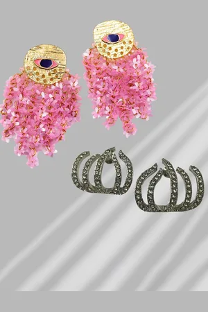 ISHKAARA Pack Of 4 Gold-Plated Evil Eye & Wavy Earrings