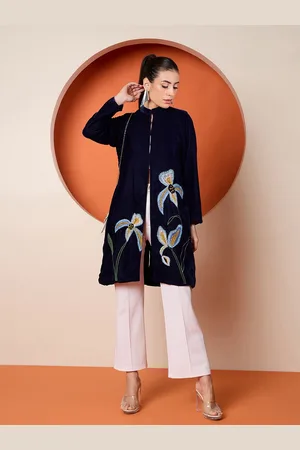 Antheaa Women Velvet Tailored Jacket with Embroidery