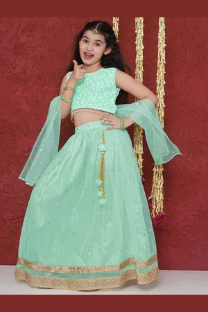 AJ DEZINES Girls Embroidered Thread Work Ready to Wear Lehenga & Blouse With Dupatta