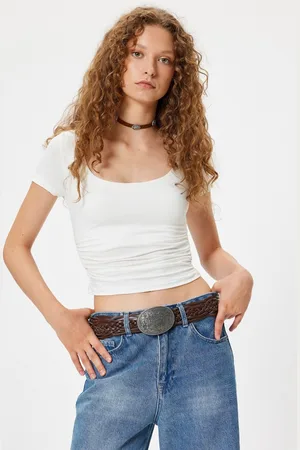 Koton Women Solid Scoop Neck Crop Top