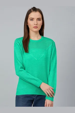 Cayman Women Ribbed Self Design Round Neck Pullover Ribbed Sweater