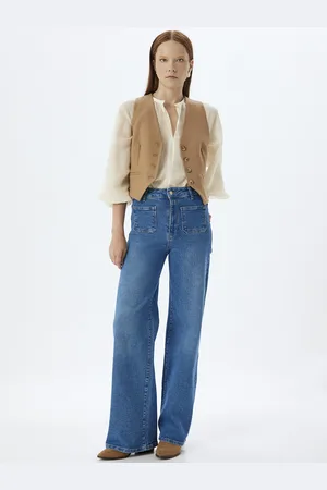 Koton Women High-Rise Wide Leg Light Fade Jeans