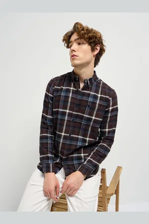 The Bear House Men Button-Down Collar Tartan Checked Cotton Casual Shirt