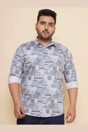 John Pride Men Spread Collar Printed Plus Size Pure Cotton Casual Shirt