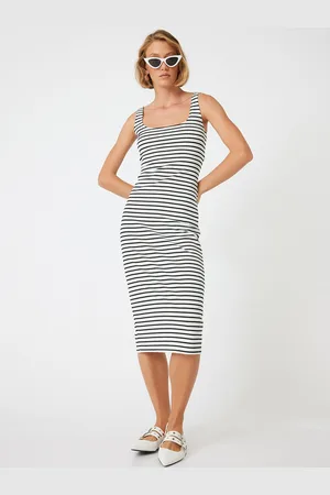 Koton Women Striped Bodycon Midi Dress