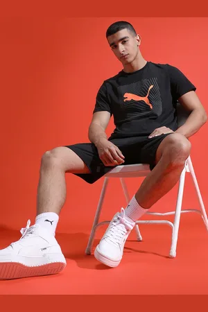 PUMA Men Black Brand Logo Printed Slim Fit Training or Gym Cotton T-shirt