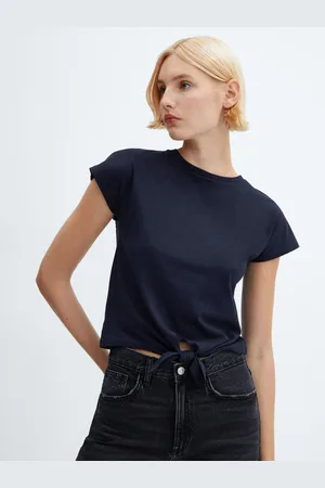 MANGO Tie Up Waist Extended Sleeves Pure Cotton T-shirt