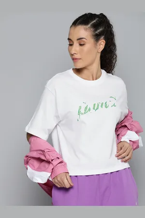 PUMA Women ESS+Blossom Brand Logo Printed Relaxed Fit Pure Cotton T-shirt