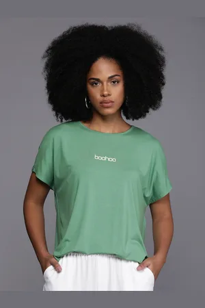 Boohoo Brand Logo Printed Extended Sleeves Casual T-shirt