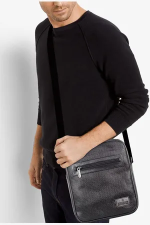 THE CLOWNFISH Brenna Unisex Black Textured Leather Crossbody Sling Bag