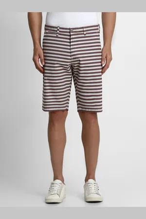 Louis Philippe Men Maroon And White Striped Slim Fit Regular Shorts