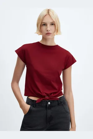 MANGO Tie Up Waist Extended Sleeves Pure Cotton T-shirt