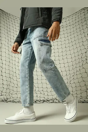 Hubberholme Men Straight Tapered Fit Leg Heavy Fade Carpenter Detail Cotton Cargo Jeans