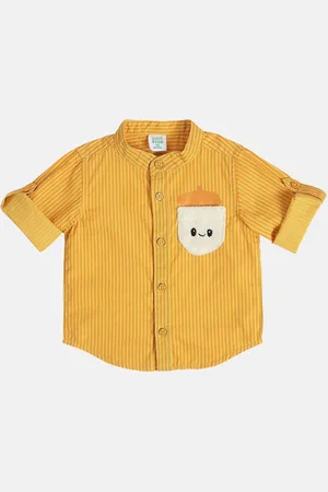 MINI KLUB Boys Band Collar Vertical Striped Cotton Casual Shirt