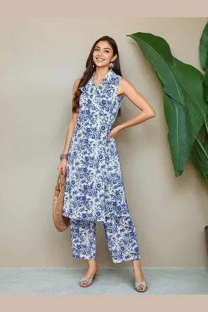 Ishin Floral Printed Pure Cotton Crop Top & Trouser With Jacket Co-Ords