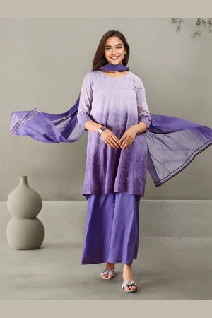 Ishin Women Ombre Embroidered Regular Thread Work Pure Cotton Kurta with Palazzos & With Dupatta