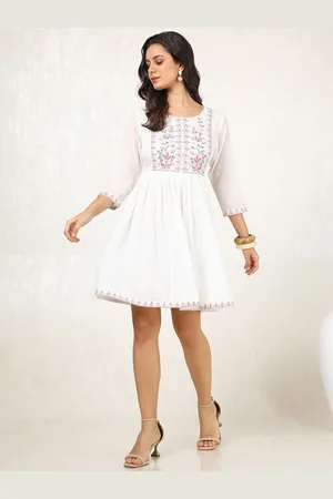 Soch Women Embroidered Cotton Fit and Flare Ethnic Dresses