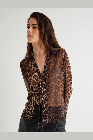 Koton Women Animal Printed Tie-Up Neck Polyester Top
