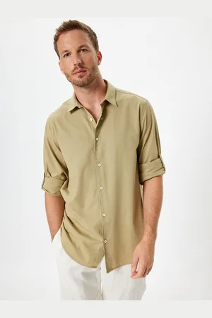 Koton Men Spread Collar Solid Cotton Casual Shirt