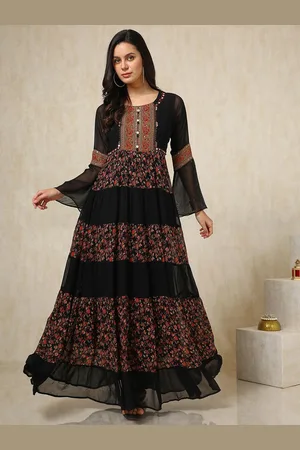 Soch Floral Printed Bell Sleeves Fit & Flared Maxi Dress