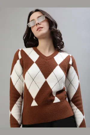 ICONIC Women Argyle Printed Pullover Sweater